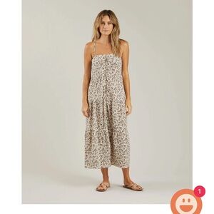 Rylee + Cru Floral Button-Down Gauze dress in Cream and Blue